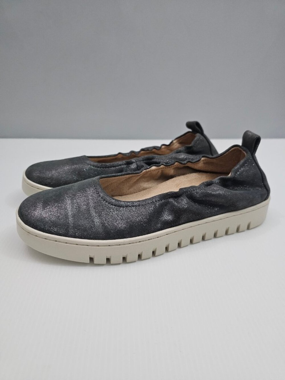 Vionic Black Glitter Slip-On Flats with White Sole